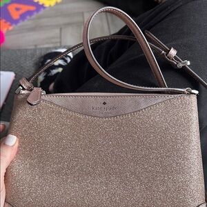 Kate Spade Rose Gold Glitter Fabric Crossbody Purse Bag
